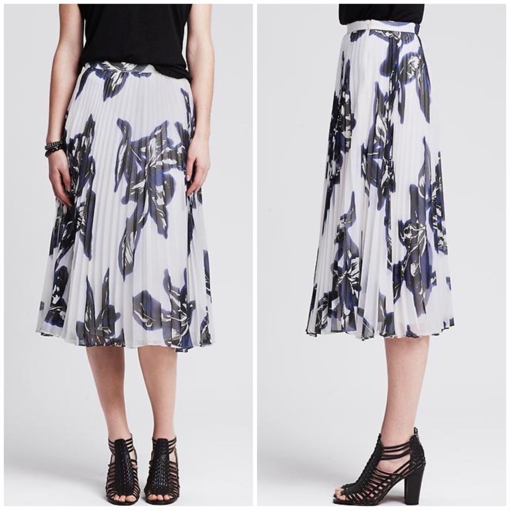 Banana Republic Floral Chiffon Pleated Midi Skirt 16 Plus Box Pleat Spring